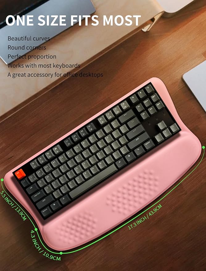 KUOSGM Ergonomic Wave Wrist Rest with Keyboard Stand, Cushioned Palm Rest, Comfortable Integrated Memory Foam for Natural Typing and Relieve Wrist Pain, Pink Serenity