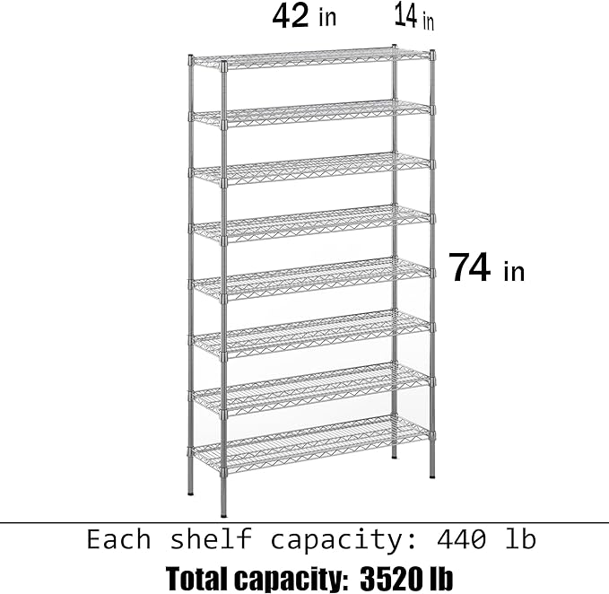 Regal Altair 14" Deep x 42" Wide x 74" Height Wire Shelving Kit | 8-Tier | NSF Commercial Storage Rack Unit