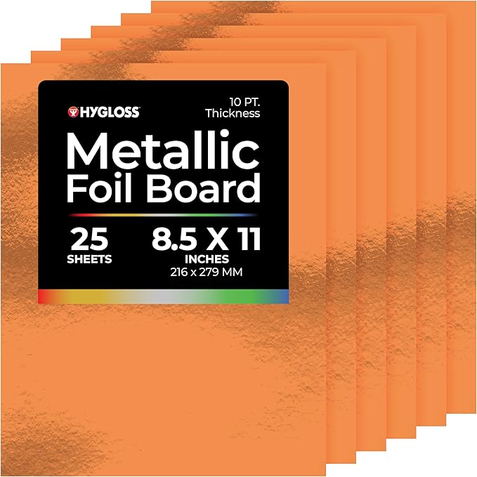 Hygloss Metallic Cardstock Sheets – 25 Shiny Red Copper Sheets, 8.5” x 11” - Sturdy 10 pt. – Metallic Foil Board Paper for Crafts, Scrapbooking, Posters & Decorations