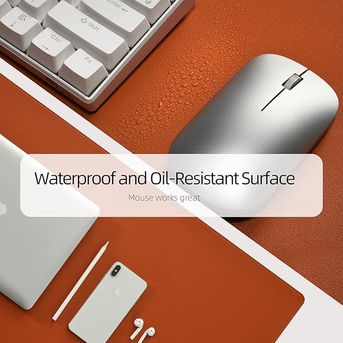 Wolaile PU Leather Desk Pad Blotter,Waterproof Orange Office Desk Mat for Women,Non-Slip Writing Desk Protector Large Mouse Pad,36x17inch