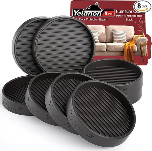 Furniture Coasters - 8 Pcs 3”Round Furniture Caster Cups - Non Slip Pads Hardwoods Floors Non Skid Furniture Grippers Rubber Furniture Feet Anti Slide Floor Protector for Bed Couch Stoppers Black