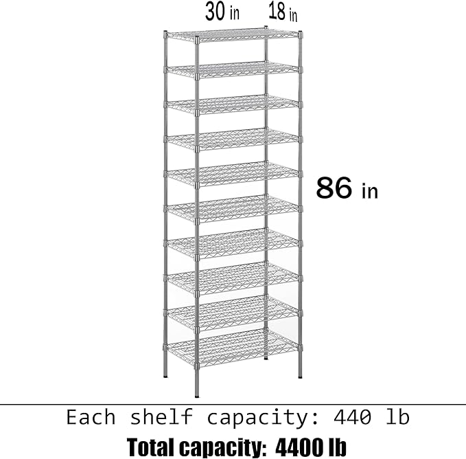 Regal Altair 18" Deep x 30" Wide x 86" Height Wire Shelving Kit | 10-Tier | NSF Commercial Storage Rack Unit