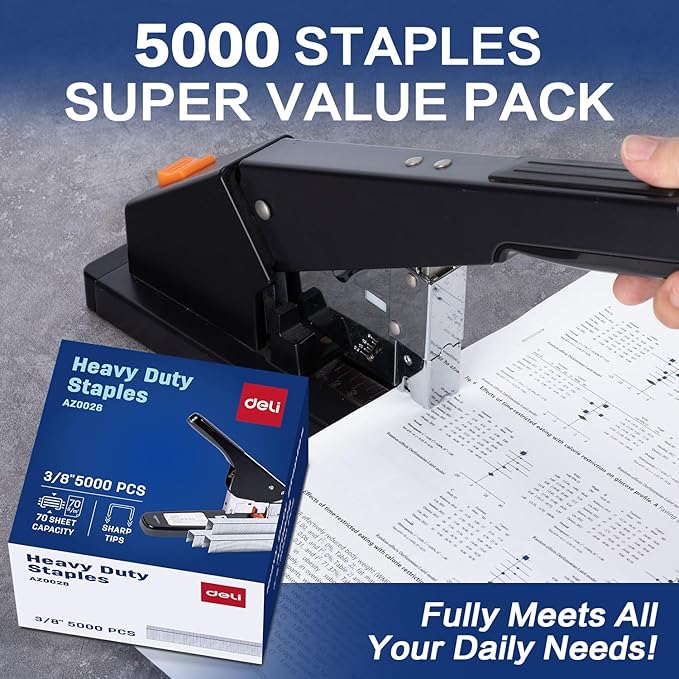 Deli Staples, Premium Heavy Duty Staples for Heavy Duty Staplers, 3/8'' Length, 70 Sheet Capacity, 100/Strip, 5000/Box