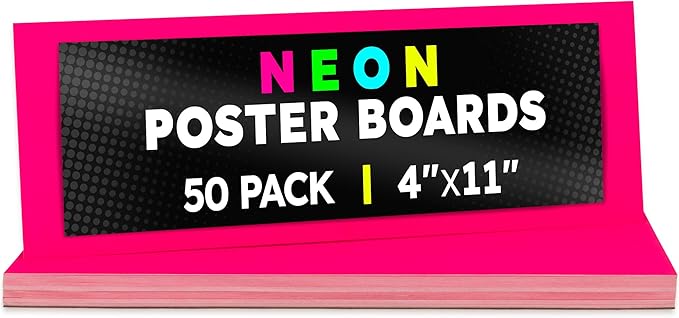 Hygloss Small Poster Board 4x11 - 50 Neon Pink Single Color Poster Boards Bulk Pack - 10 Pt. Thickness Colored Poster Board Paper for Projects, Flash Cards, Signs - Posterboard Multipack 4" x 11"