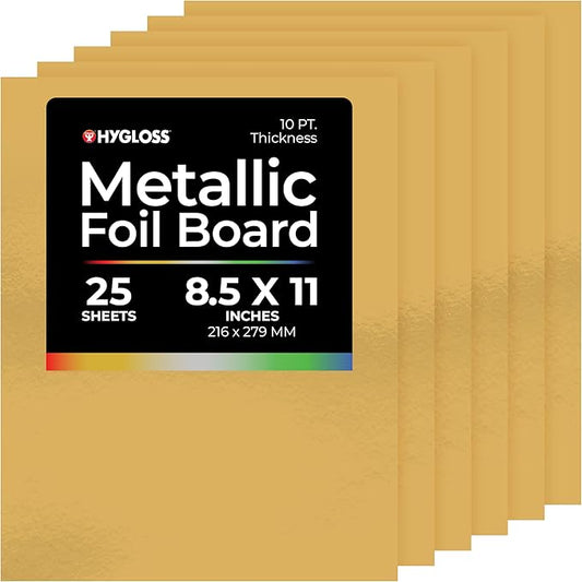 Hygloss Metallic Cardstock Sheets – 25 Matte Gold Sheets, 8.5” x 11” - Sturdy 10 pt. – Metallic Foil Board Paper for Crafts, Scrapbooking, Posters & Decorations