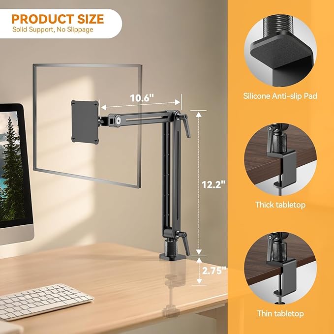 Feising Portable Monitor Stand Desk Mount for iPad Vesa Mount - 360 Swivel Magnetic Adjustable Tablet Arm Holder for 10-18.5 inch Screen, Compatible with iPad Pro FS07B1