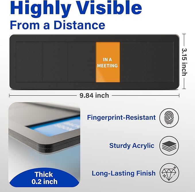 Office Door Signs with 6 Printed Status Options – Do Not Disturb, Out of Office, In a Meeting, Please Knock, Back Soon, Come on in – Includes Custom Personalized Blank Sticker for Privacy Workspace or Studio Available and Away