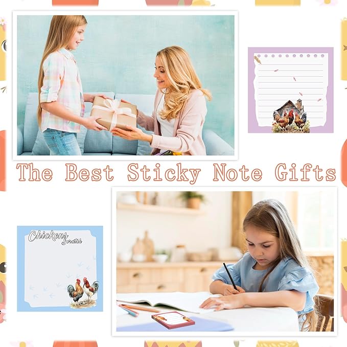 Lovarywow Chicken Sticky Notes Gifts - 9Pack Cute Sticky Notes 3x3 Roosters Chicken Gifts for Women Chicken Scratch Funny Post Notes Animals Self-Stick Notes Pads Office School Supplies 450 Sheets