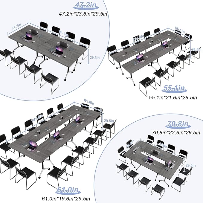 Conference Table Flip Top Mobile Conference Room Tables,Folding Conference Table with Wheels,Large Meeting Training Seminar Table Saving Space for Office Classroom(2C,47.2'')