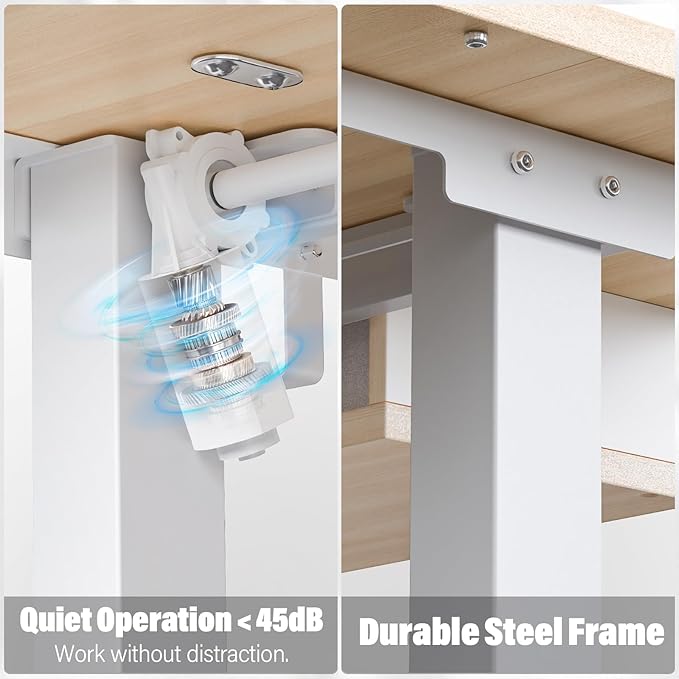 Kingant 55 x 24 Inch Electric Standing Desk with 4 Drawers, Height Adjustable Sit to Stand Computer Desk with Storage Shelf and C-Clamp Mount Compatibility for Home Office, Nature