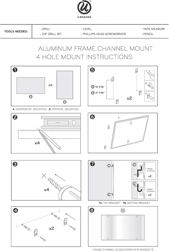 U Brands Magnetic Dry Erase Board White Board, 96" x 48" Inches, Black Aluminum Frame (2898U00-01)