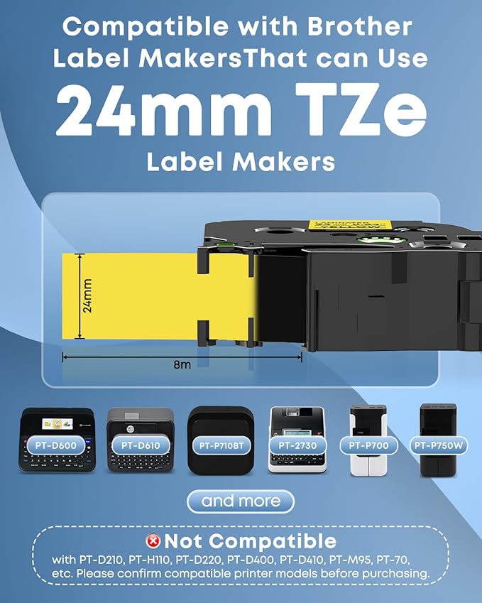 COLORWING TZe-651 24mm Yellow Label Tape Replacement for Brother P Touch TZ-651 1 Inch Black on Yellow TZ Tape 24mm 0.94 Laminated Work with Brother PT-D600 D610 P710BT Refills, 3-Pack