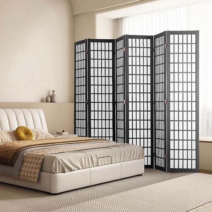 VEVOR Room Divider, 6 Panel Japanese Room Divider, Folding Privacy Screen Indoor, Portable Partition Dividers and Decoration Screens, for Room Separation, Home, Office, Restaurant & Bedroom (Black)