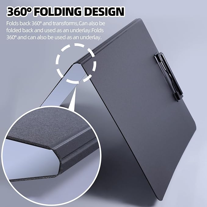 FRETONBA Clipboard Folder, 2 Pcs A4 Foldable Clipboard with Horizontal and Vertical Double Metal Clips, 360 Degree Foldable Binder Clipboards with Pen Holder, File Cover Work Folder Clipboards, Purple