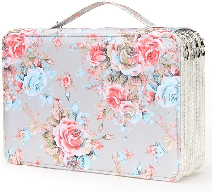 Vomgomfom Colored- 200 Slots Pencil Holder with Zipper Closure Twill Fabric Large Capacity Pencil Case for Watercolor Pens or Markers, Organizer for Artist (Gray Rose)