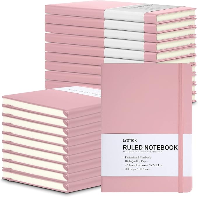 LYDTICK 20 Pack Journals for Writing College Ruled Notebooks Journal in Bulk, Hardcover Notebooks (200Pages) for Note Talking, Lined Bullet Journals for Home School Office, 5.7"x8.4", Pink