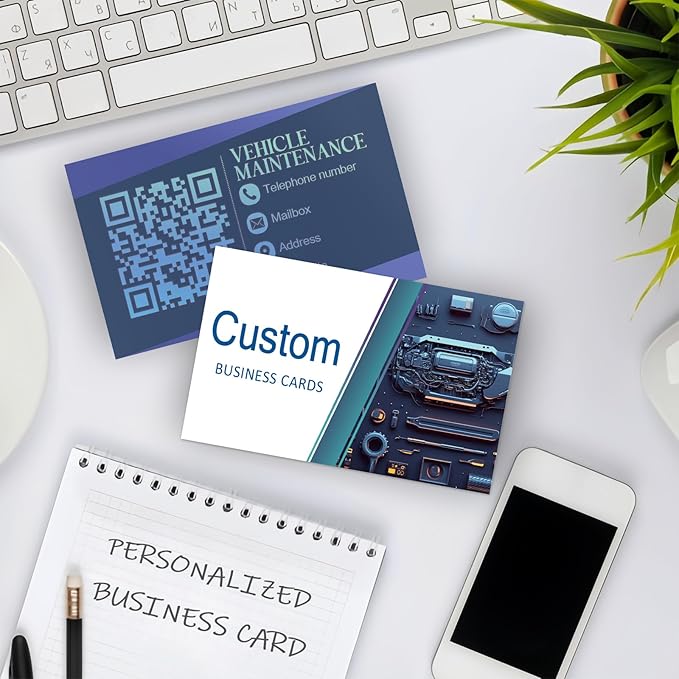 Custom Business Cards - Customizable Logo/Text/QR Code, 300gsm Matte Paper Front & Back Sides Printed, for Auto Repair Stores, Car Rental Stores