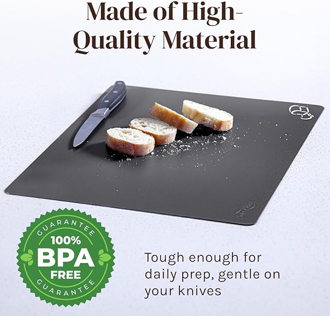 Cooler Kitchen Extra Thick Flexible Cutting Mat Set With Food Icons & EZ-Grip Back (Set Of 4 Mats) - Flexible Cutting Boards for Kitchen - Flexible Plastic Cutting Board Set (Black and White)…