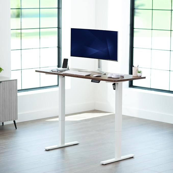 VIVO Electric 60 x 24 in Rustic Standing Desk, Memory Height Adjustment, 1B Series, Holds 220 lbs, One-Piece Vintage Brown Top, White Frame, DESK-KIT-1W6N