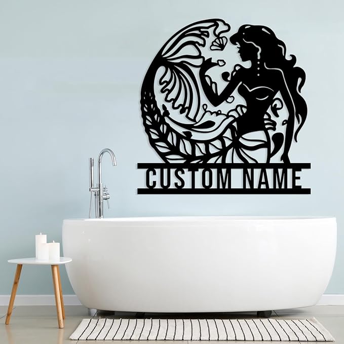 Custom Mermaid Metal Sign,Personalized Mermaid Name metal Signs,Mermaid Wall Decor,Beach Theme Decor, Girls Mermaid Room Decor,Metal Wall Decor (Style-6)