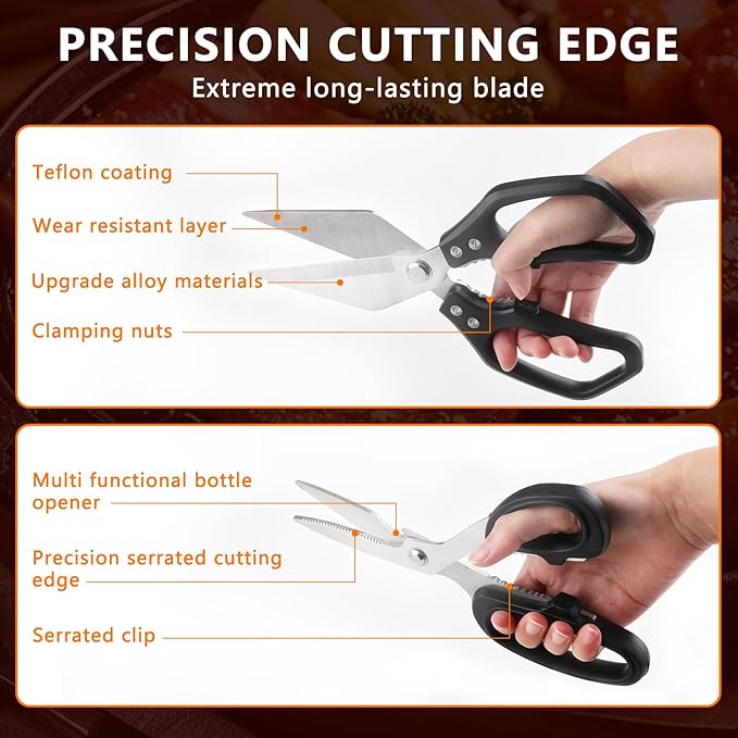 2-Piece Kitchen Scissors (1 Heavy-Duty Poultry Shears + 1 Chicken Bone Scissors) Stainless Steel Cooking Shears, Multi-purpose Kitchen Shears for Meat, Fish, Vegetables and Poultry