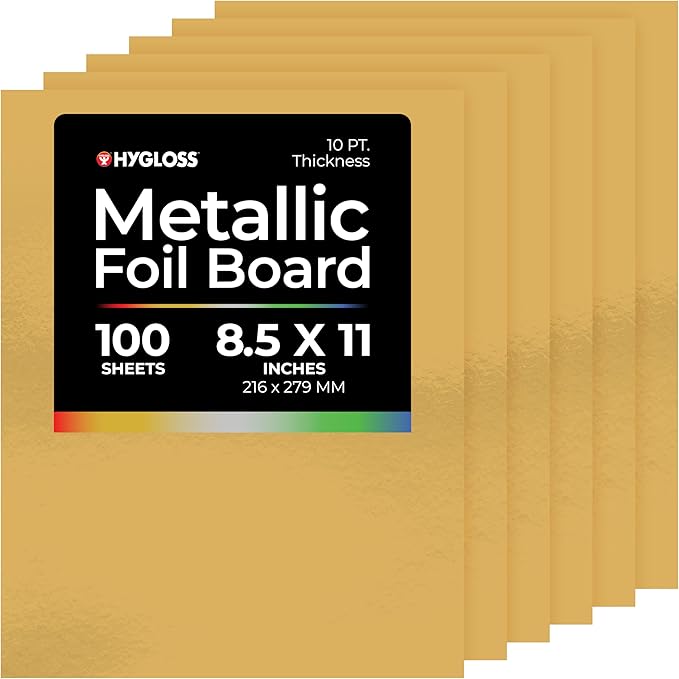 Hygloss Metallic Cardstock Sheets – 100 Matte Gold Sheets, 8.5” x 11” - Sturdy 10 pt. – Metallic Foil Board Paper for Crafts, Scrapbooking, Posters & Decorations