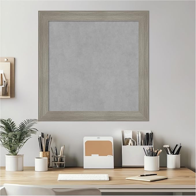 Amanti Art Grey Framed Magnetic Board 24x24 Medium Vision Board for use with Magnets, 100% Metal Sheet to Display Items as Office Decor or for Home Organization in mudroom, Kitchen or Kids Room