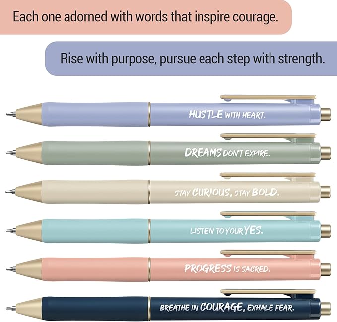 Taja Gel Pens, 6 Pcs Quick Dry Black Gel Ink Pens, 0.5mm Fine Point Smooth Writing Pens for Journaling and Note Taking, Cute Aesthetic Pens for Women & Men-Inspire