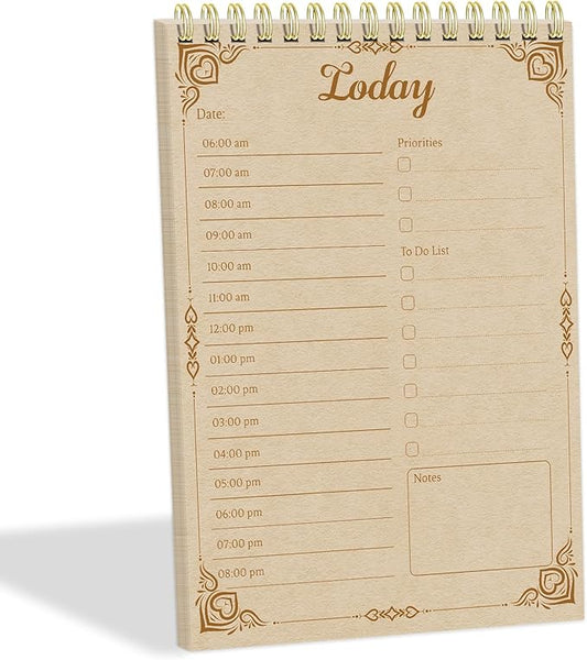 Tlenpo Daily To Do List Notebook 60 Sheets Vintage kraft paper, 5.1 x 7 In, Calendar and Organizer, Spiral Daily Planner Notebook for Office Note and Todo Organization, Retro Yellow
