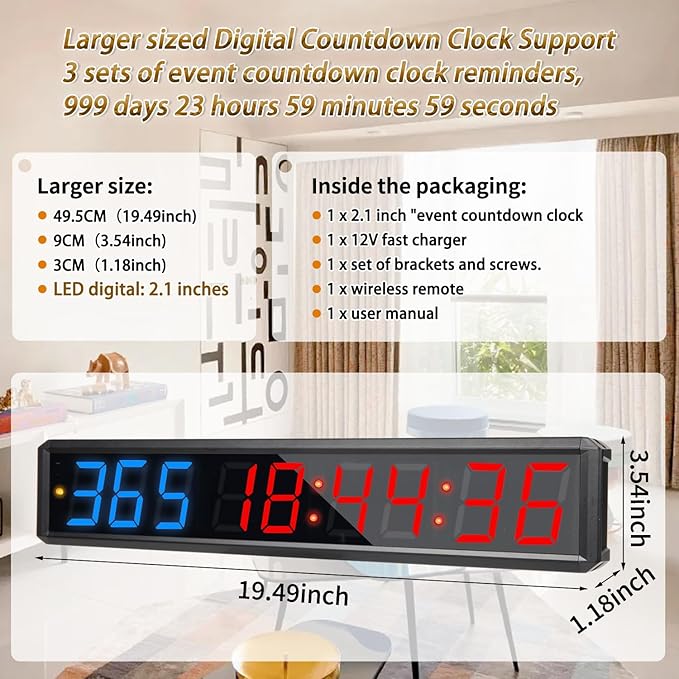 LED Countdown Clock, 999 Days, 23 Hours, 59 Minutes, 59 Seconds, Event Countdown Clock/Factory Accepts Your Exclusive Customization (2.1 inches 3 Blue+6 red)