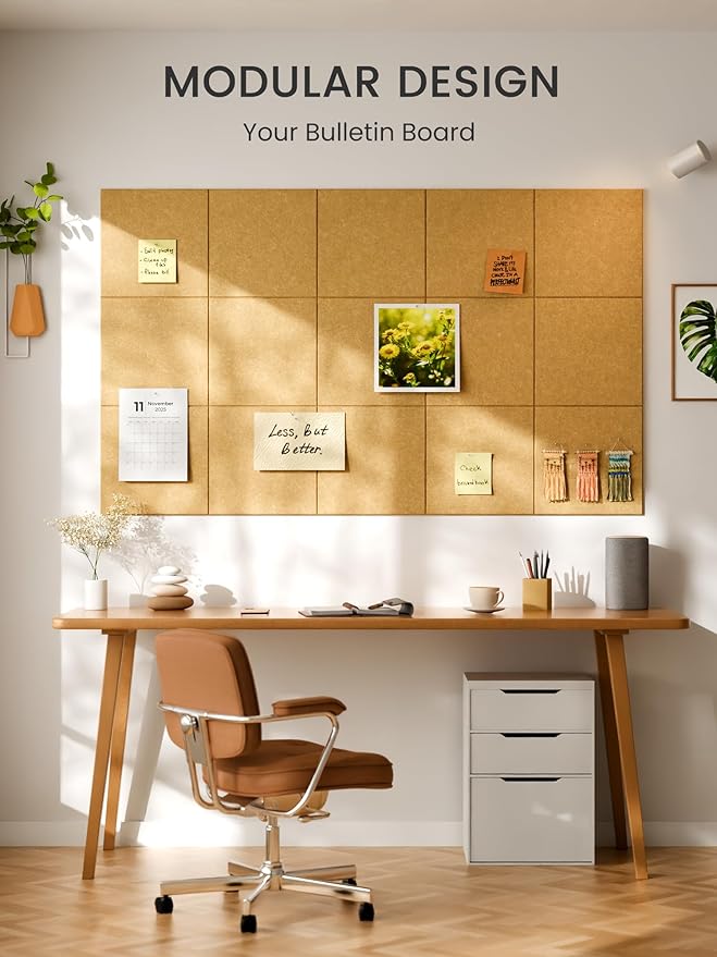 Bumusty Large Cork Board 47"x35" Alternative - 12 Pack Felt Wall Tiles with 70 Safe Removable Adhesive Tabs, 30 Pushpins, Cork Boards for Walls Pin Board Tack Board Cork Board (Longan Yellow)
