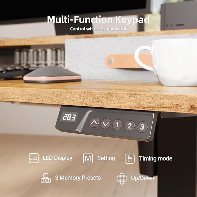 Claiks Electric Standing Desk with 2 Drawers, Adjustable Standing Desks with Storage, Height Adjustable Stand up Desk for Home Office with 2 Hooks,55 Inch Ruist Brown