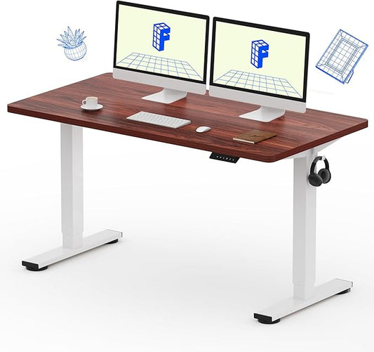 FLEXISPOT EN1 One-Piece Standing Desk with 1-Inch Thick Seamless Desktop, 55"x28" Electric Height Adjustable Desk for Home Office, Multi-Monitor Setups & Easy Assembly, Mahogany