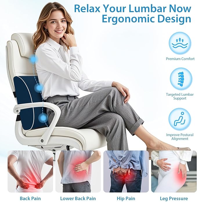 SweetSlubr Lumbar Support Pillow for Office Chair, Car Seats and Home Desks, Ergonomic Back Support with Double Adjustable Straps, Machine Washable Cover, Gray