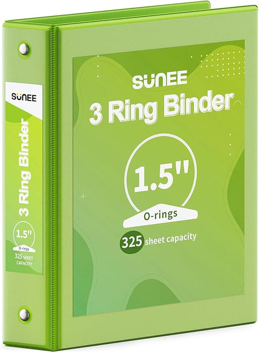 SUNEE 3 Ring Binder 1.5 Inch 1 Pack, Clear View Binder Three Ring PVC-Free (Fit 8.5x11 Inches) for School or Office Supplies, Tender Green