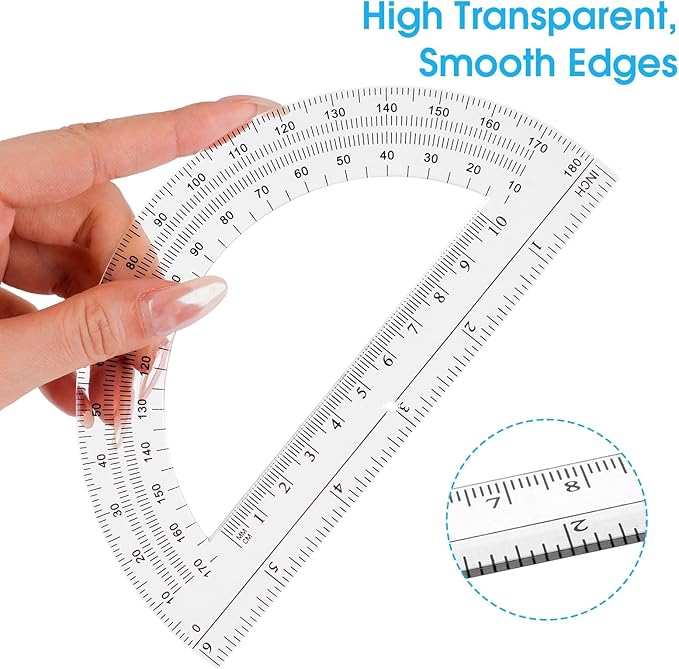 Hoiny 10 Pack Clear Protractor, 6 Inch Plastic Protractors, 180 Degrees Accurate Math Geometry Tools for School, Office, Classroom (Clear)
