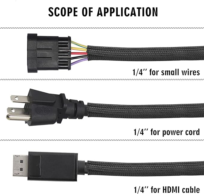 Moxita 25ft - 1/4 inch Cord Protector Cable Sleeve Split Wire Loom Tubing for Power Cord Audio USB Cable, Cord Sleeve Cable Management for TV Computer, Cord Protectors from Pets Chewing, Black