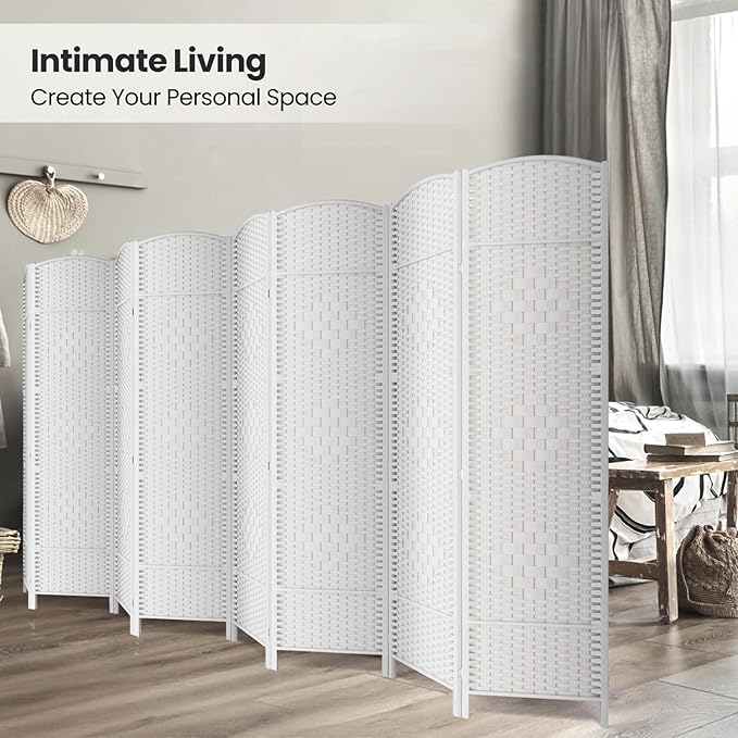 Cocosica Folding Room Divider, Weave Fiber Privacy Screen, Extra Wide Room Screen Divider Separator, Decorative Separation Wall Divider, Freestanding Room (8-Panel)