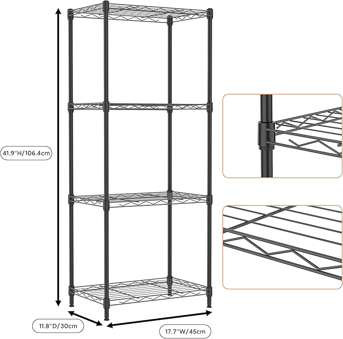 M MZG 4 Tiers Shelf Metal Storage Shelves Wire Rack Closet Organizers with Wheel for Garage Kitchen Bathroom Laundry Black 11.8" D x 17.7" W x 41.9" H