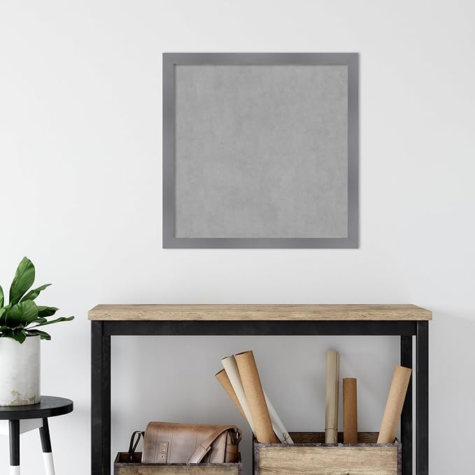Amanti Art Grey Framed Magnetic Board 26x26 Medium Vision Board for use with Magnets, 100% Metal Sheet to Display Items as Office Decor or for Home Organization in mudroom, Kitchen or Kids Room