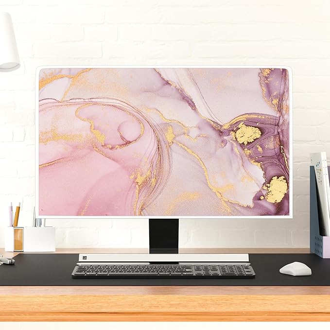Baocicco Pink Gold Marble Computer Monitor Dust Cover 26, 27, 28 Inch Decorative Modern Laptop Computer Cover for Home Office Decorative Texture Dust Proof Monitor Covers for Computer Screen