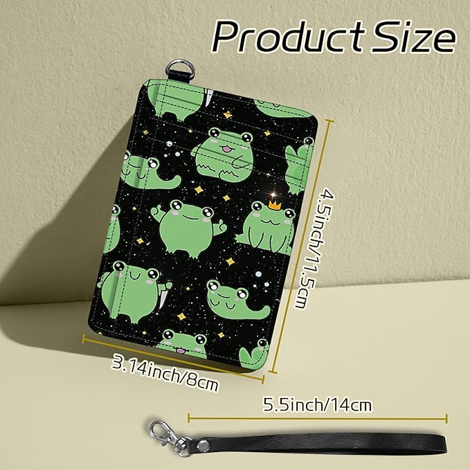 BWEGRHE Small Travel Wallets, Princess Frog Slim Minimalist Front Pocket Wallet with Wristlet, RFID Blocking PU Leather Credit Card Holder with ID Window Change Purse for Men Women