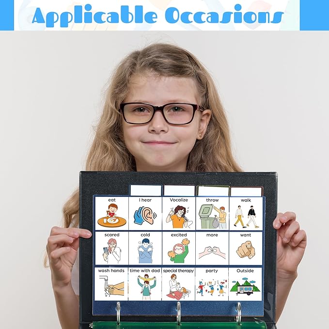 Communication Book Bulk 162 Laminate Icon Picture Cards with 5 Multicolor Dividers 1 Sentence Strip for Autism Vocabulary Language Speech Articulation Learning Supplies(Cartoon)