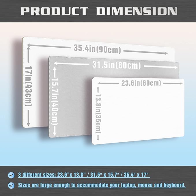 K KNODEL Desk Mat, Blotter, Dual-Sided Office Desk Pad, Waterproof Desk Mat for Desktop, Desk Blotters, PVC Leather Pad Protector (White, 35.4" x 17")