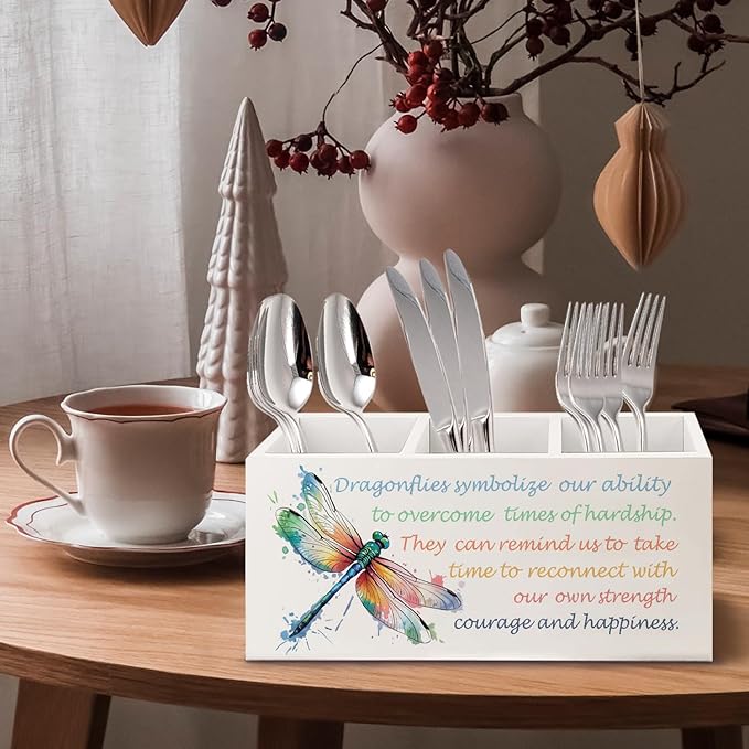 URLLUAE Inspirational Dragonfly Wooden Pen Pencil Holder for Office Desk Accessories, Motivational Gifts for Women, Encouragement Gifts Makeup Brush Toothbrush Holder Organizer