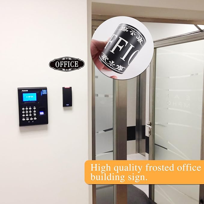 The Office Door Sign for Home and Business，Self-Adhesive Waterproof and Fade-Resistant Modern Office Sign Sticker for House，Business，Door, Window Black