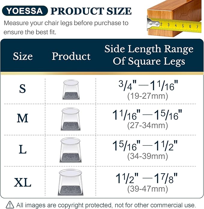 32 Pcs Chair Leg Floor Protectors Square, Floor Protectors for Chairs, Clear Silicone Felt Furniture Leg Pads, Protect Floors, Anti-Scratch Reduce Noise (L Fits: 1-5/16" to 1-1/2")