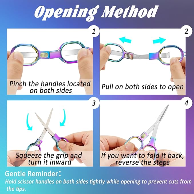 2 PCS Stainless Steel Mini Folding Scissors, Safety Pocket-Sized Multipurpose Scissors with Keychains for Travel, Home, Office, Crafts, Sewing & Nurse Accessories (Colored)
