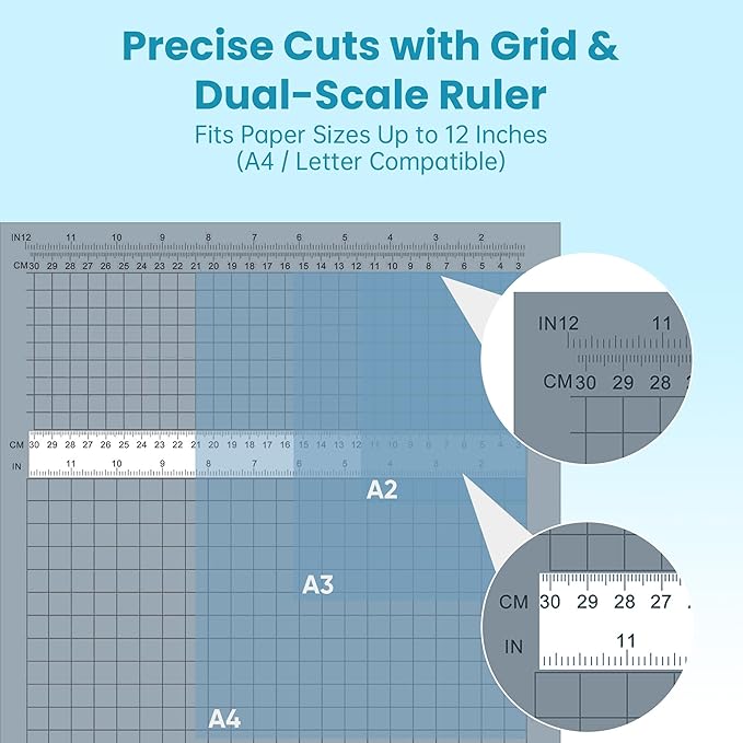 Scribanx Papercutter 12" Cut Length Guillotine Paper Cutter with Safety Guard, 18 Sheet Capacity Heavy Duty Paper Trimmer, Large Paper Cutting Board for Cardstock, Photos, Office, Classroom, Studio