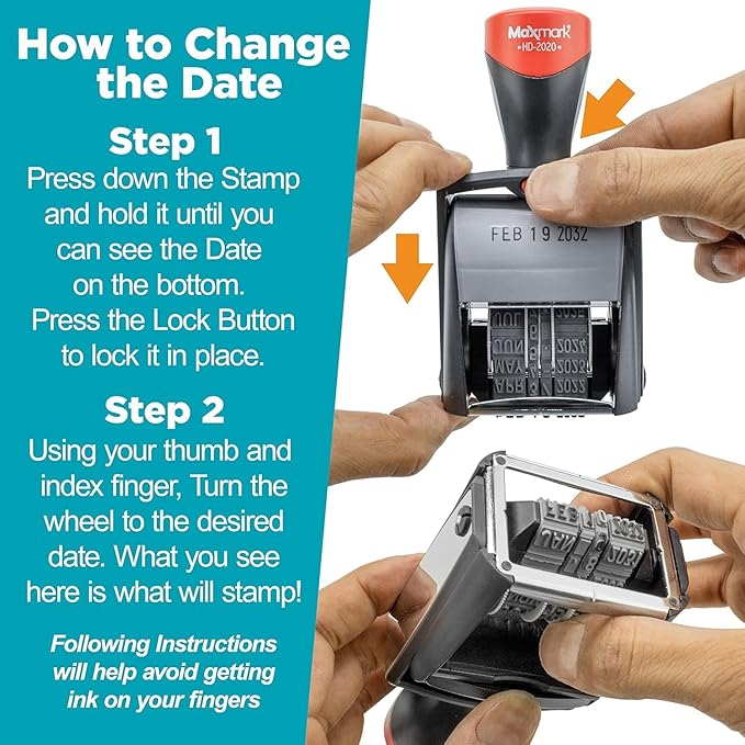 MaxMark Heavy Duty Date Stamp, Large Date Size - Exclusive 12-Year Band - Green Ink